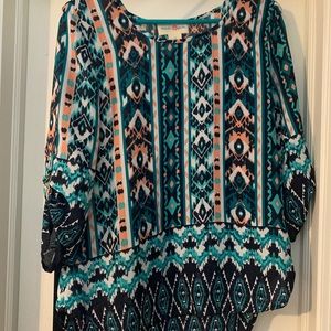 Teal and Coral Blouse
